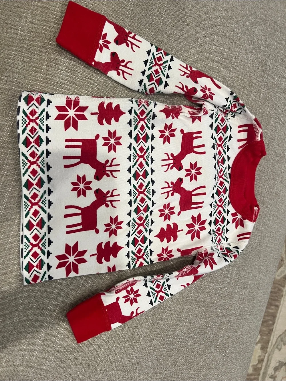 Hanna Andersson Red & White Reindeer Long-Sleeve Pajama Top